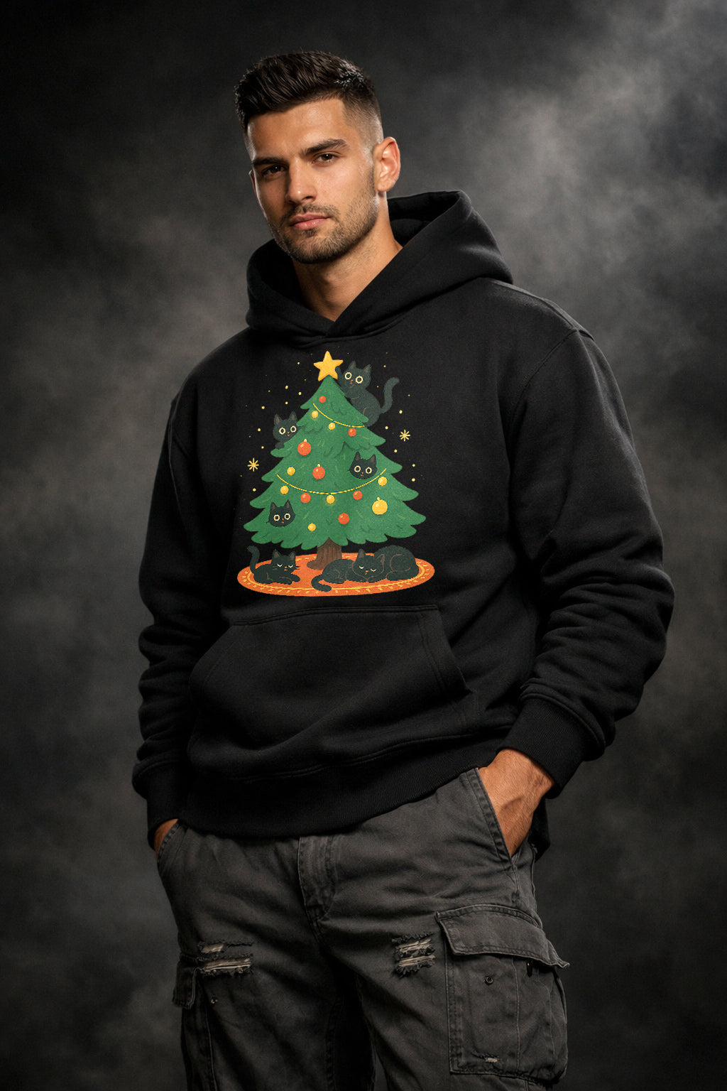 CHRISTMAS CATS - COZY HOLIDAY GRAPHIC HOODIE